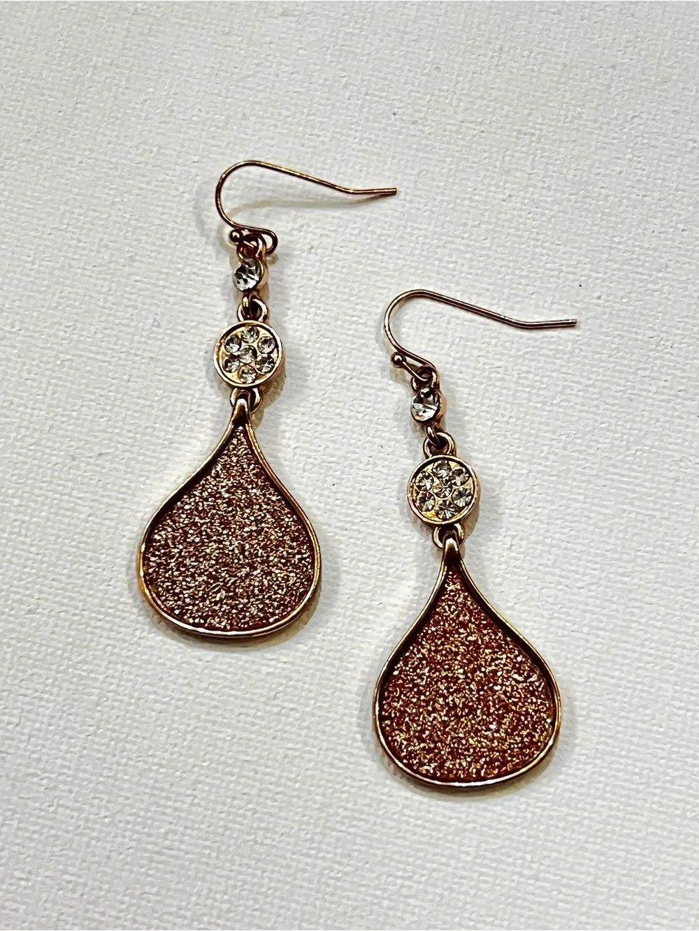 Rose Gold Teardrop Dangle Earrings with Crystal Accents